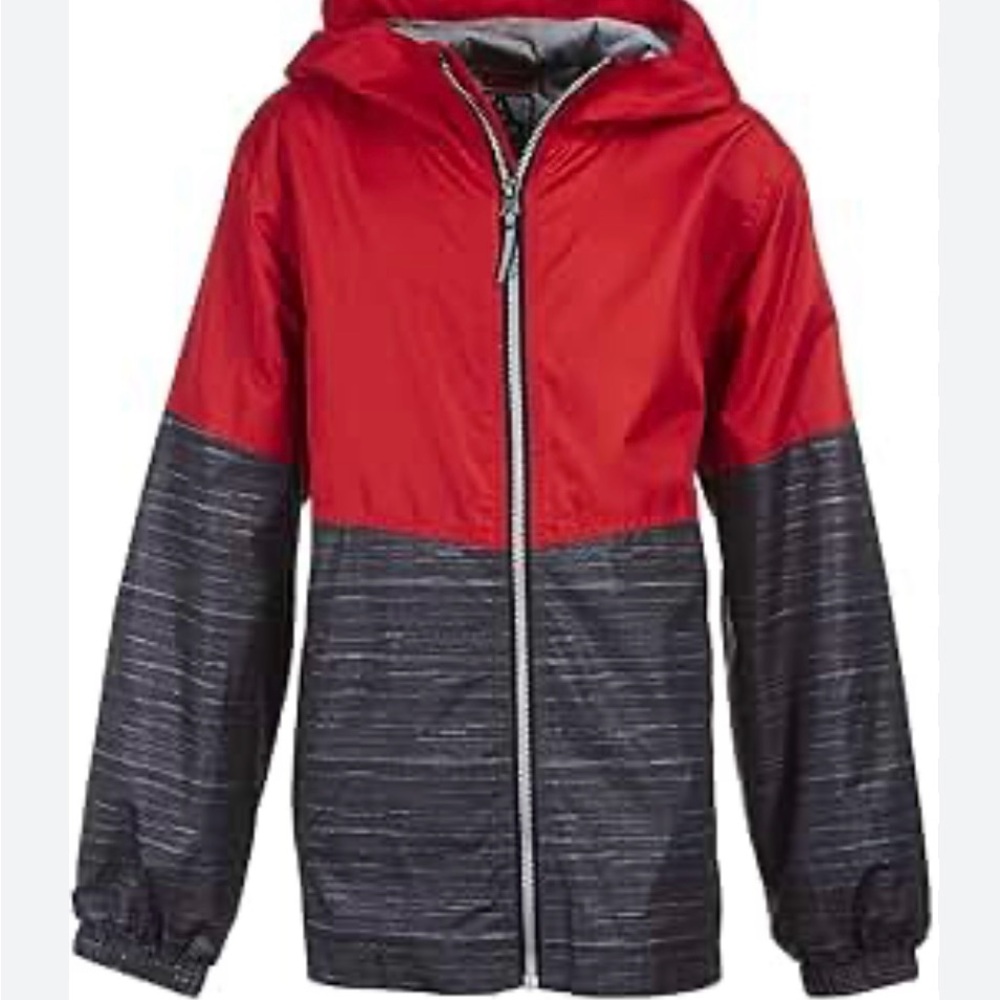 AQ.  Kids Red and Gray‎ Hooded Raincoat. Zs M 10/12